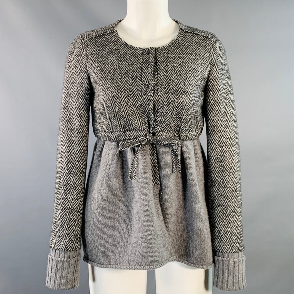 MANILA GRACE Size 2 Black Grey Virgin Wool Herringbone Jacket Blazer